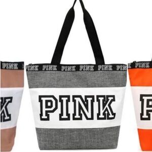 PINK Victoria's Secret Gray and Black Tote Bag with Bold Logo